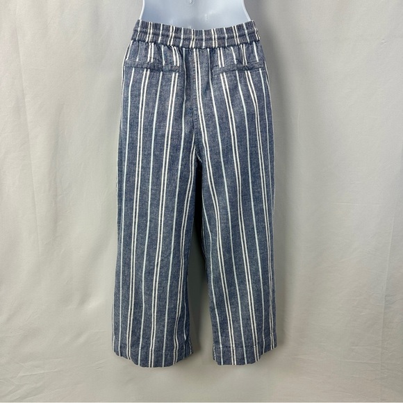 Beach Lunch Lounge Linen Striped Blue and White Pants Size M - Picture 3 of 6